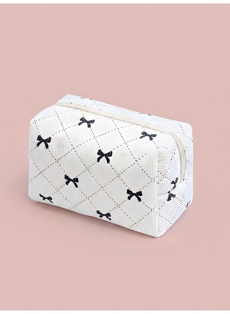 XiaoGiqi حقيبة مكياج صغيرة من قماش الكوردuroy، حقيبة تجميل جمالية، حقيبة مكياج لطيفة بنمط رباط، حقيبة سفر عصرية للنساء والفتيات - Image 1